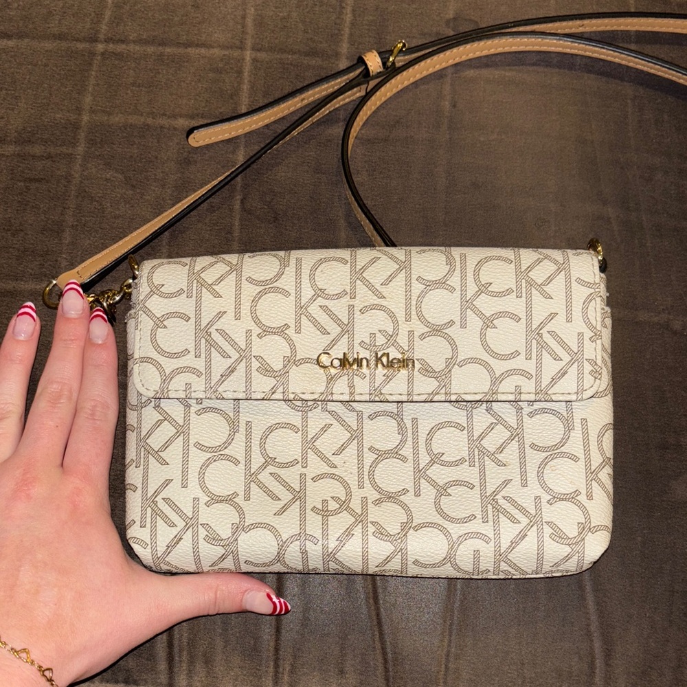 Calvin Klein Beige Monogram Crossbody Bag - Picture 2 of 6